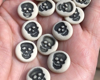 Porcelain Skull Buttons with shank-Artisan buttons-shirt buttons-steampunk buttons-goth buttons-biker buttons-shank buttons-skull sewing