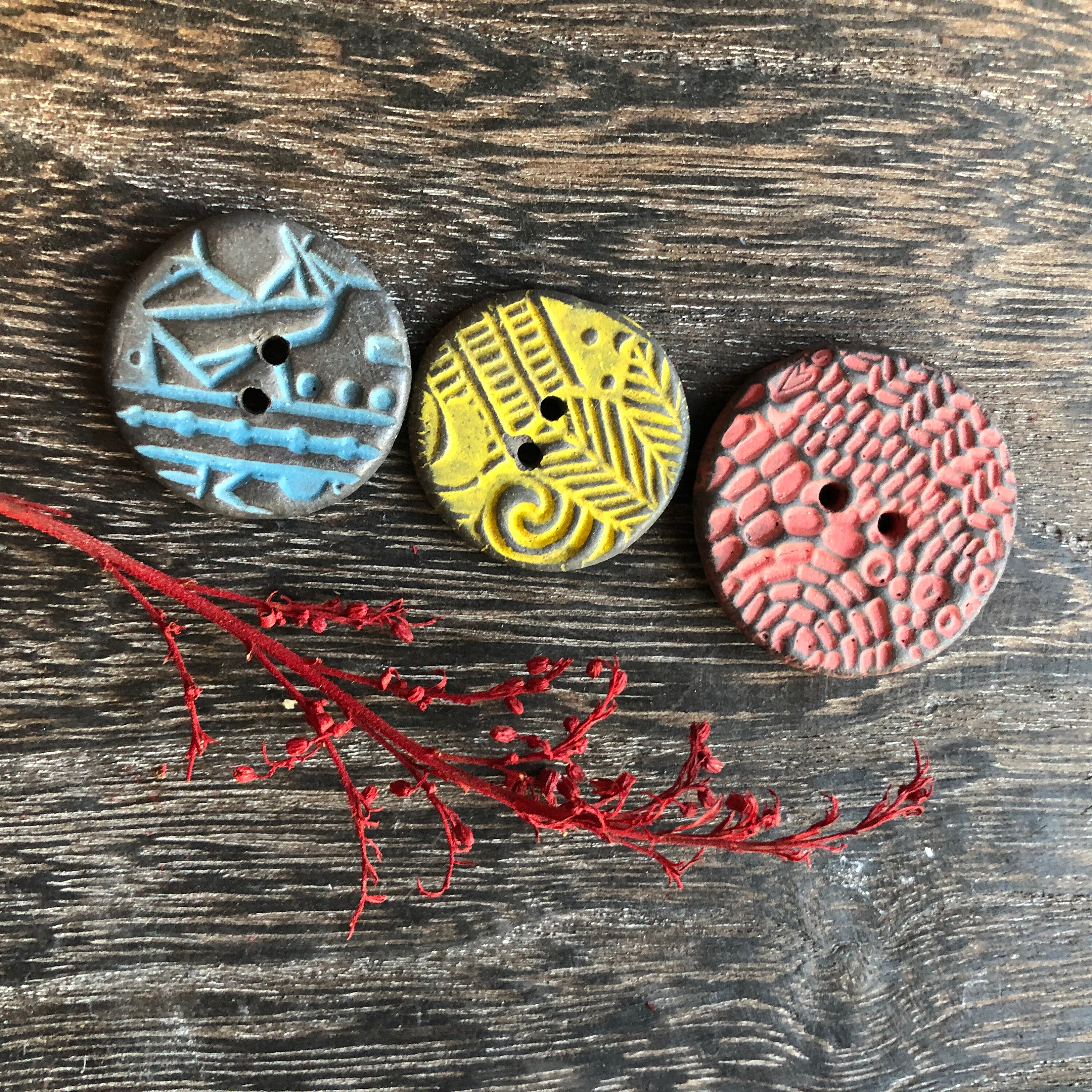 Rustic Artisan Buttons-set of 3-Colourful buttons-Handmade buttons ...