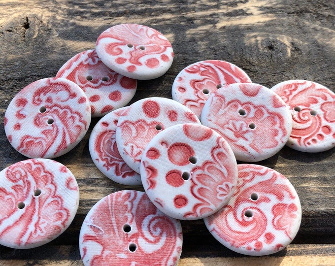 Red Delft Buttons-Artisan Porcelain button-red button-handmade button-ceramic button-delft button-pottery button-butt