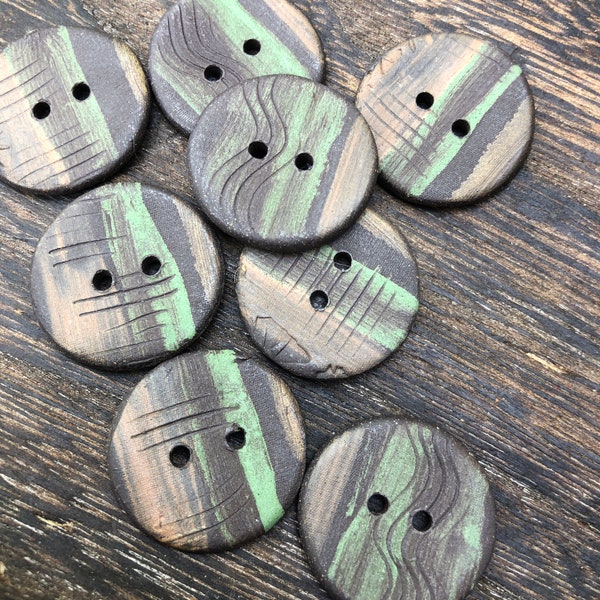 Woodland Artisan  Buttons-Brown Button-Green Button-Rustic Forest Button-Handpainted button-ceramic button-Handmade button-Pottery Button
