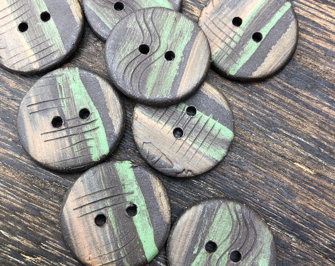 Woodland Artisan  Buttons-Brown Button-Green Button-Rustic Forest Button-Handpainted button-ceramic button-Handmade button-Pottery Button