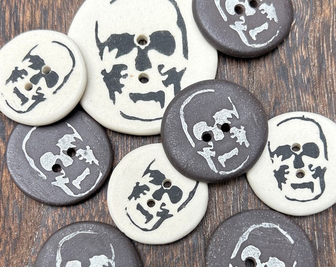 Black Skull Buttons-with Shank-artisan buttons-Buttons-ceramic