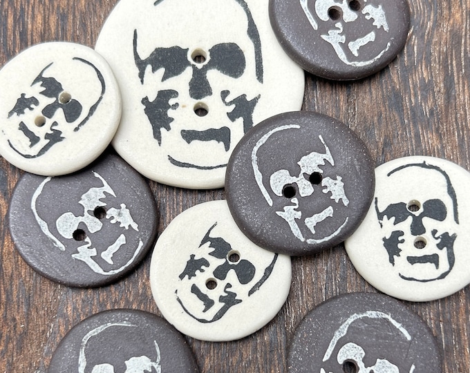 Black Skull Buttons-with Shank-artisan buttons-Buttons-ceramic