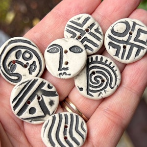 Artisan Hand made buttons-Porcelain buttons Button-Funky button-white button-White and Black Button-unique buttons boho button