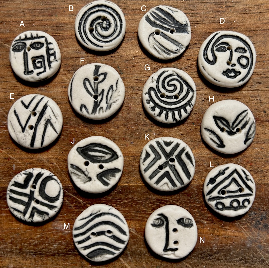 Meza Porcelain Buttons-artisan Handmade Buttons-black and White Buttons ...