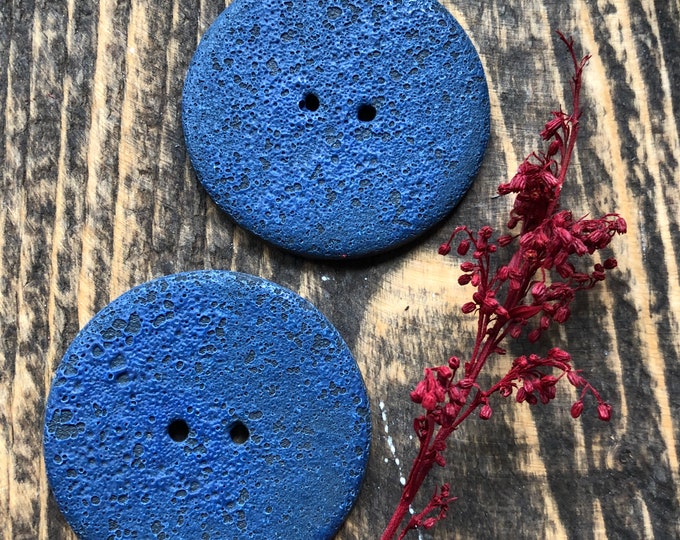 Denim Artisan Button-Blue Focal Button-Handmade button-Blue Jean button-XL button-Dark Blue Button- blue ceramic button-