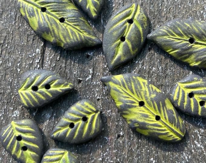 Chartreuse Leaf Button-Handmade Artisan Button-ceramic button-lime green leaf button-green button-chartreuse button-clay button-unique butto