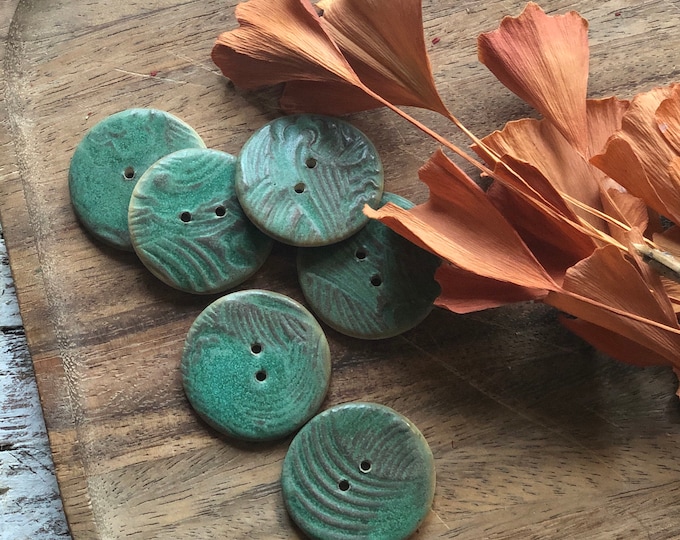 Turquoise Wave Artisan Button-Artisan button-large green button-statement button-pottery button-ceramic button-turquoise button