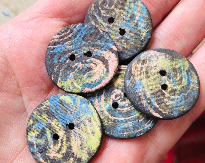 Pink or Blue We Love You Handpainted Buttons-artisan buttons-Blue buttons-pink buttons-Handmade buttons-ceramic buttons-baby button