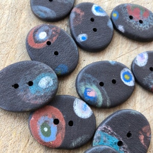 Funky Spots Handpainted Artisan Ceramic Buttons-pottery buttons-ceramic buttons-oval buttons-statement buttons-artisan buttons