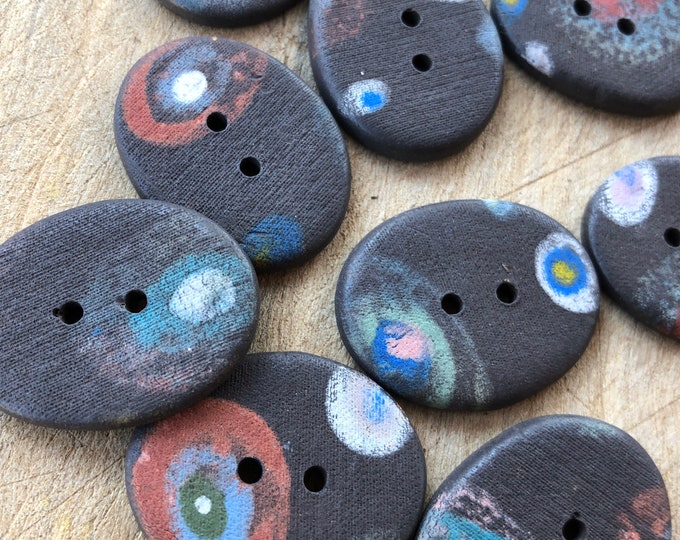 Funky Spots Handpainted Artisan Ceramic Buttons-pottery buttons-ceramic buttons-oval buttons-statement buttons-artisan buttons