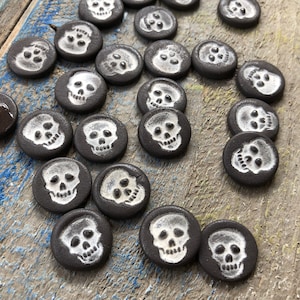 Black Skull Buttons-with Shank-artisan buttons-Buttons-ceramic buttons-pottery buttons-steam punk buttons-biker gift-Skull art-shirt Buttons