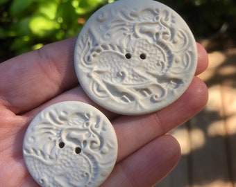Ivory Porcelain Dragon Button-Artisan Button-Ceramic Button-Handmade button-white button-statement button-dragon button-porcelain button