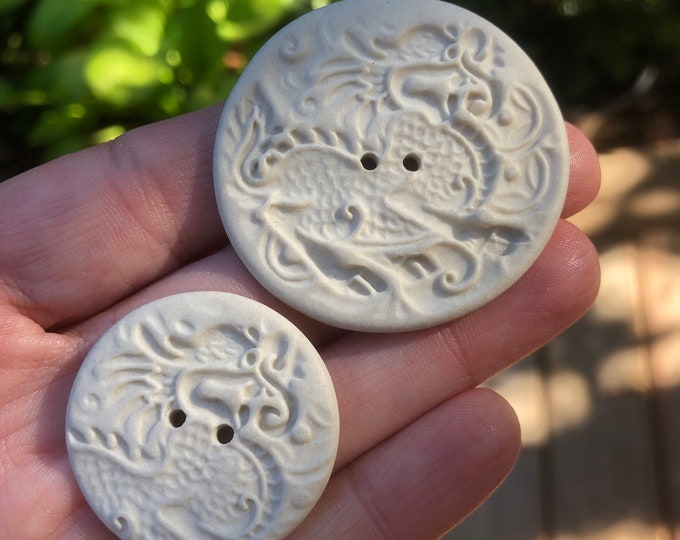 Ivory Porcelain Dragon Button-Artisan Button-Ceramic Button-Handmade button-white button-statement button-dragon button-porcelain button