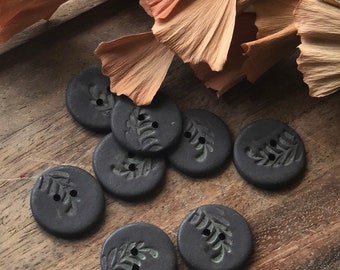 Evergreen Artisan Buttons-Ceramic Buttons-tree button-knitting notions-washable buttons-button jewelry-jewelry making parts-black buttons