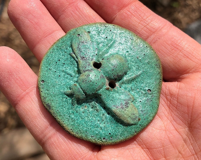 Copper Patina Artisan Bee Button-Statement Button-Turquoise button-Ceramic Button-Handmade Button-Bee Art-Focal Button-Bee notion-Bag making