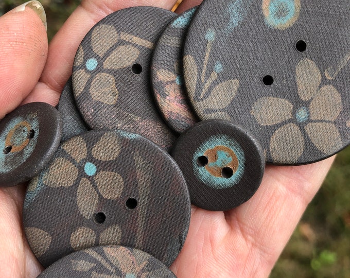 Evelyn Artisan Buttons-Brown buttons-Coat button-Turquoise Blue  button statement buttons-pottery buttons-ceramic buttons-Hand made Buttons