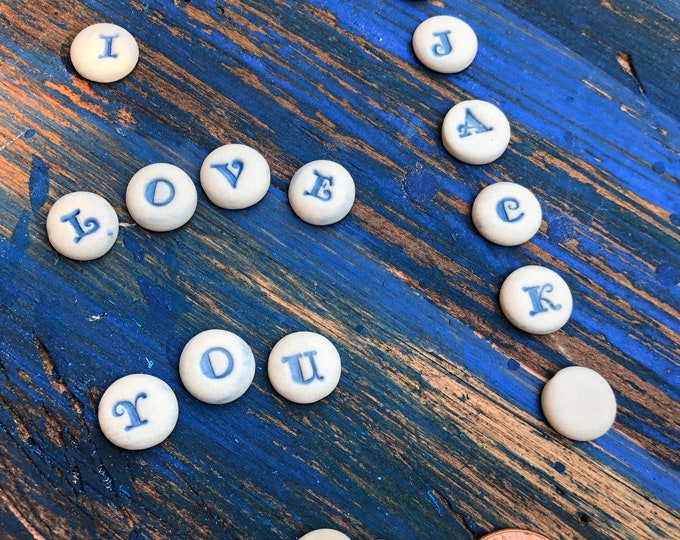 Porcelain Letter Buttons-Artisan Buttons-alphabet button-baby buttons-blue letter buttons-porcelain buttons-small buttons shirt button