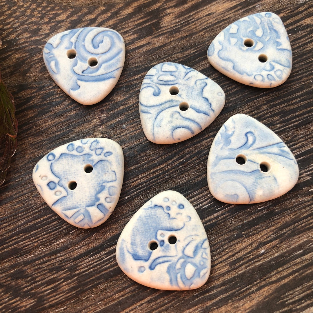 Set of 6 Faierie Porcelain Triangle Buttons-blue Delft Artisan Button ...