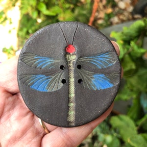 Handpainted Dragonfly Buttons-Artisan ceramic button-handmade button-dragonfly art-purse making-pottery button statement button