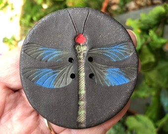 Handpainted Dragonfly Buttons-Artisan ceramic button-handmade button-dragonfly art-purse making-pottery button statement button