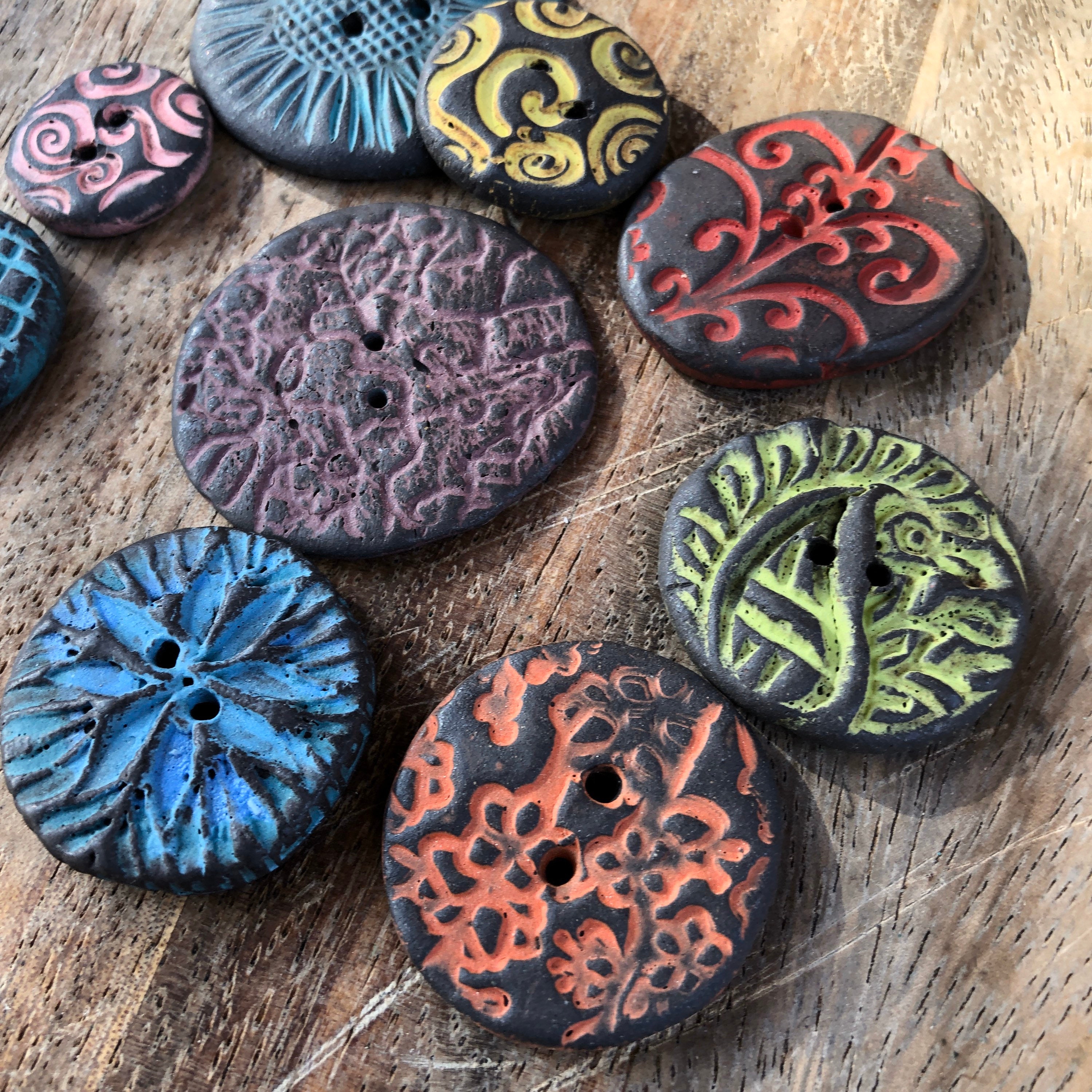 Rustic Set of 9 Artisan Ceramic Buttonsblack clay buttons knitting notionsart buttonsbutton
