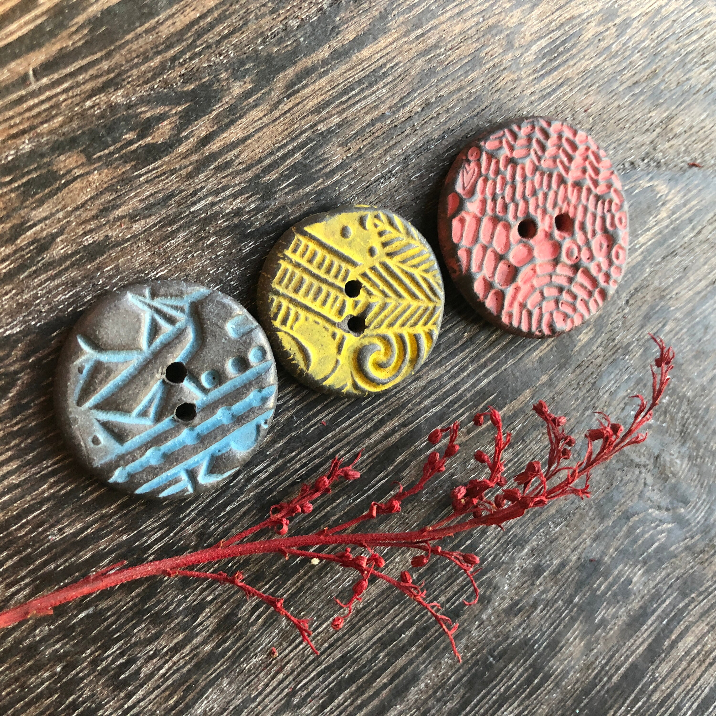 Rustic Artisan Buttons-set of 3-Colourful buttons-Handmade buttons ...