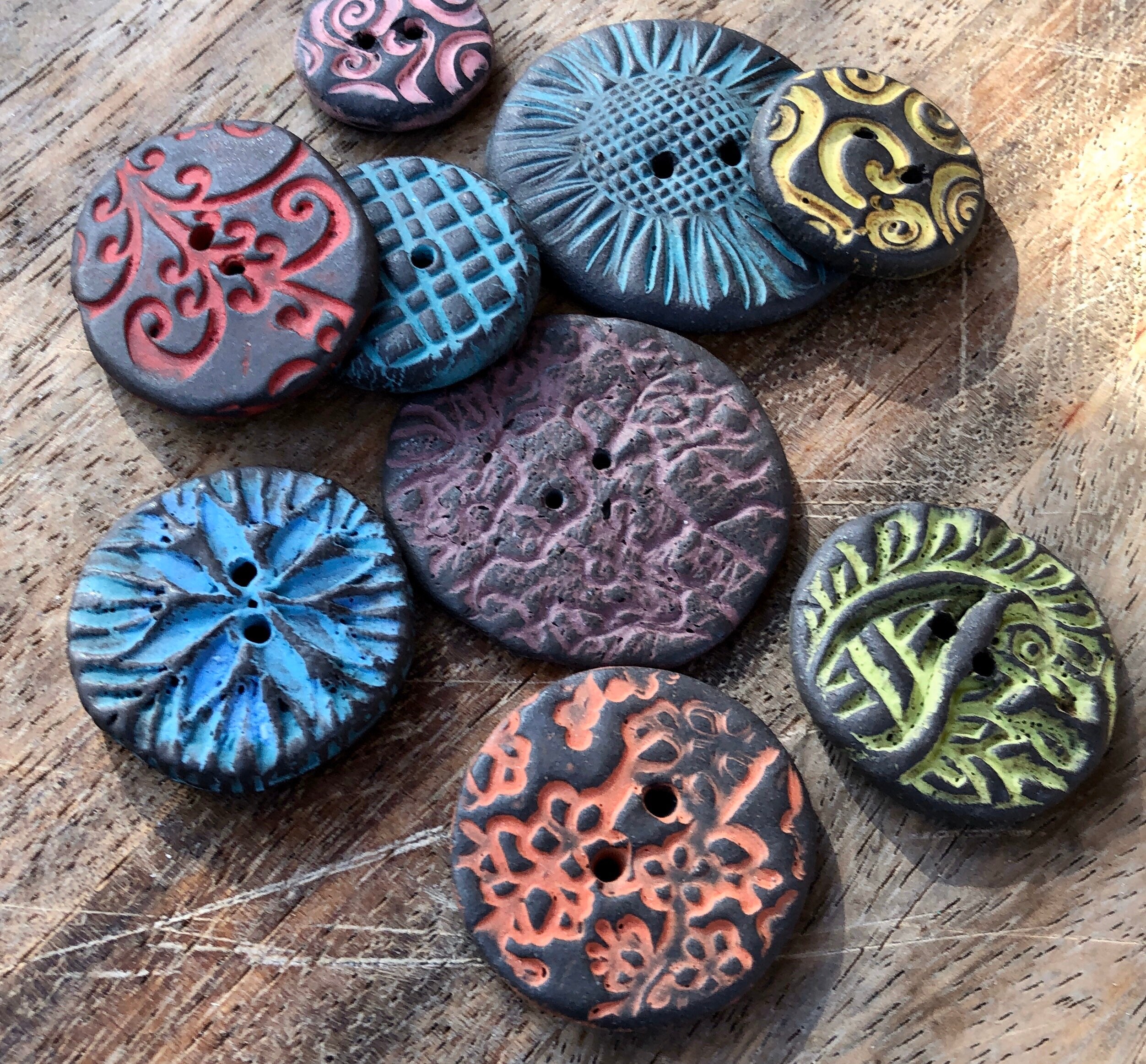 Rustic Set of 9 Artisan Ceramic Buttonsblack clay buttons knitting