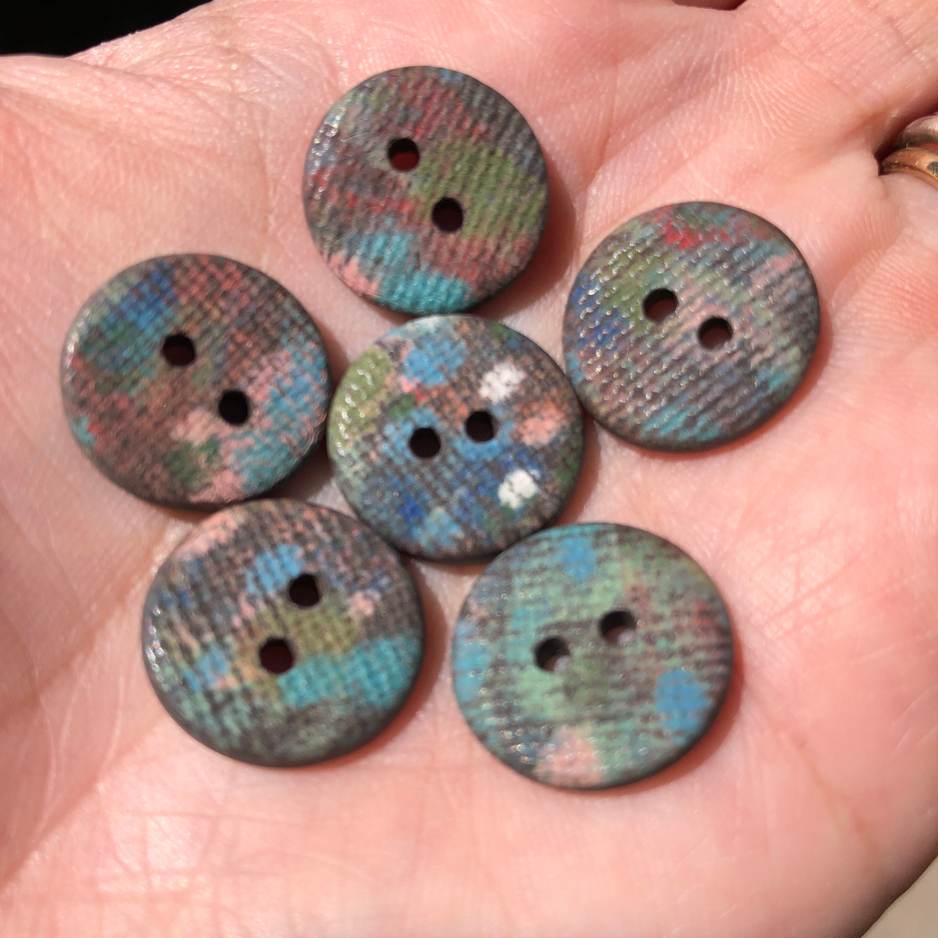 6 Deep Water Handpainted ButtonsHand painted buttonHandmade button