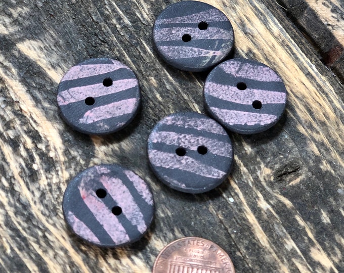 Set of 5 Pink Zebra Artisan Buttons-artisan button- pottery button-ceramic button-handmade button-Pink button-black and pink button-