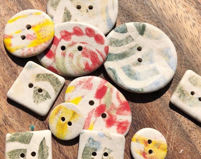 Whimsee Artisan Button collection-12 buttons-porcelain buttons-hand painted buttons-pottery buttons-art buttons-Jewelry buttons -Washable bu