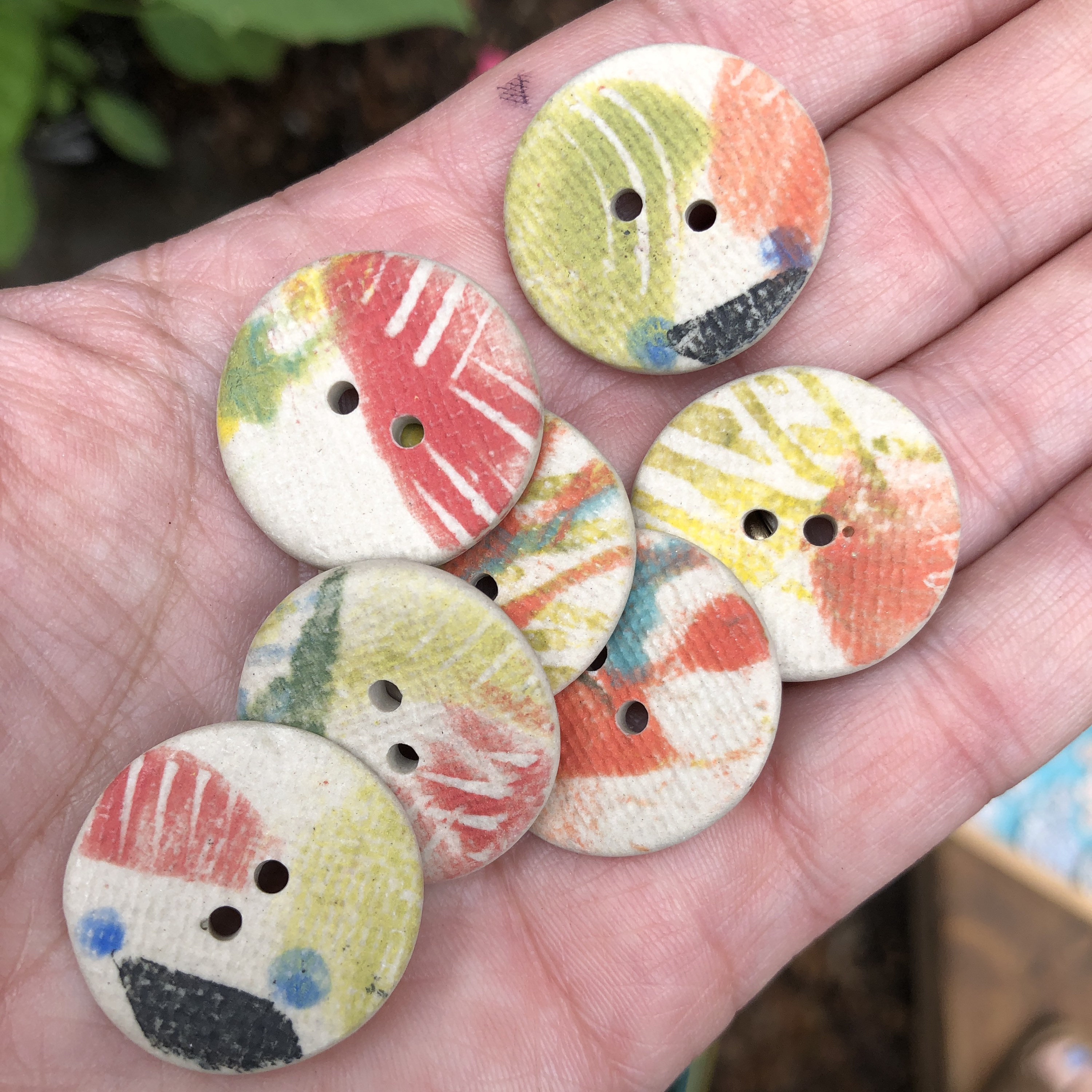 Set of 7 Handpainted Porcelain ButtonsHandcraftedMulticolour button