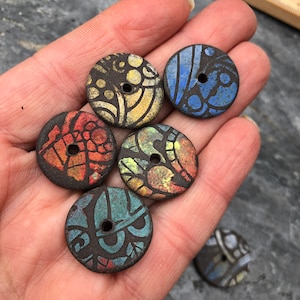 Kaleidscope One Hole Button-Heishi Bead-Disc Bead-Pottery bead-macrame bead-bracelet closure-necklace closure-jewelry making