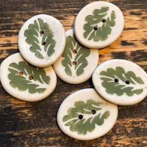 Set of 6 Oak Leaf Porcelain Buttons-Artisan buttons-green and white  button-leaf button-hand made button-pottery button-ceramic buttons