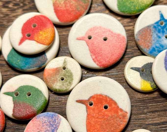 Birdie Custom Colour Pottery Buttons Artisan button-unique button-clay button-bird button-pottery buttons-custom button-buttons-boho button