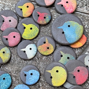 Birdie Custom Colour Pottery Buttons Artisan button-unique button-clay button-bird button-pottery buttons-custom button-buttons-boho button