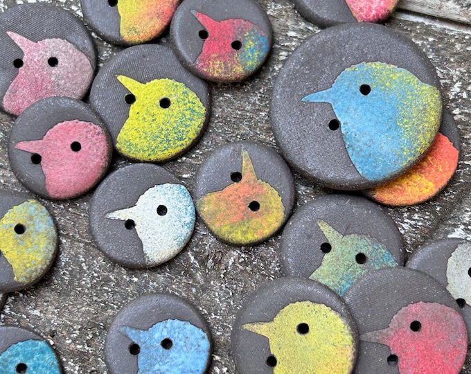 Birdie Custom Colour Pottery Buttons Artisan button-unique button-clay button-bird button-pottery buttons-custom button-buttons-boho button