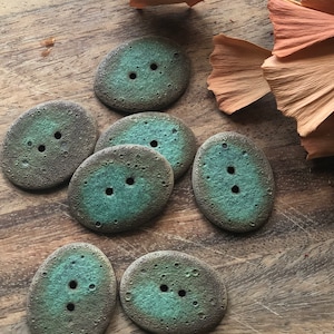 Copper Patina Oval Buttons-Artisan Buttons-Copper green buttons-pottery buttons-ceramic buttons-statement button-focal button