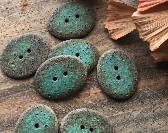 Copper Patina Oval Buttons-Artisan Buttons-Copper green buttons-pottery buttons-ceramic buttons-statement button-focal button