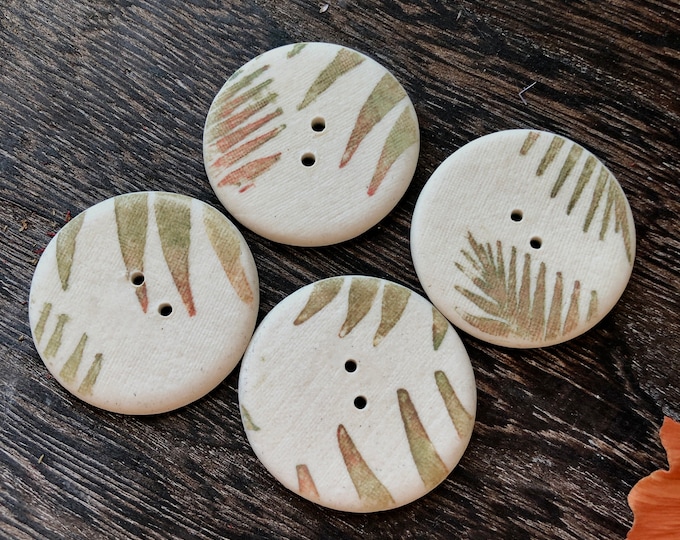 Set of 4 Fall Fern Porcelain Statement Button-Artisan Button-Fall colour button-hand made button-ceramic button-leaf button-fern button