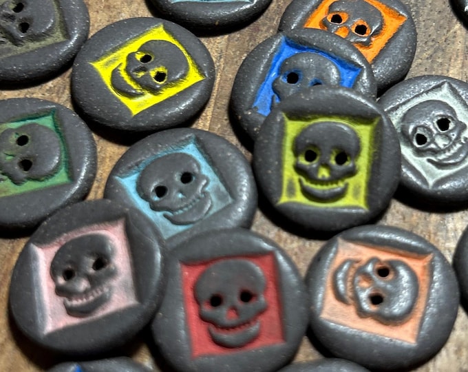 Skull Artisan Button-skull button skull art button pottery button-ceramic button-unique button-statement button-pottery button mending