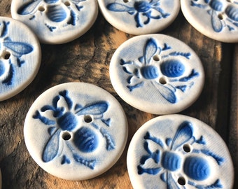 Delft Bee Porcelain Artisan Round Buttons-bee buttons-buttons -handmade buttons-delft buttons-blue and white buttons-washable button