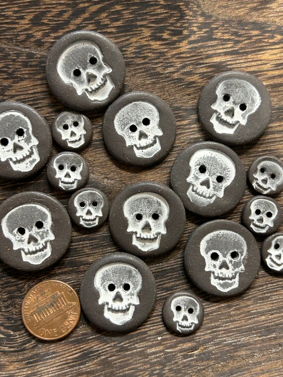 Black Skull Buttons-with Shank-artisan buttons-Buttons-ceramic