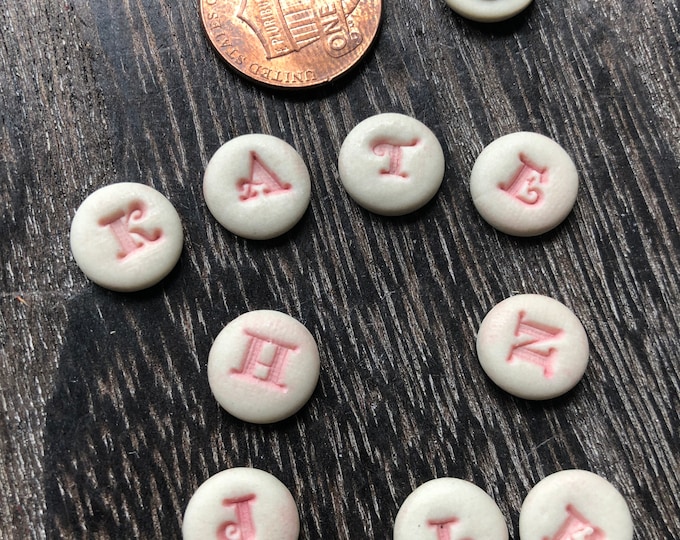 Porcelain Letter Buttons-Artisan Buttons-alphabet button-baby buttons-pink letter buttons-porcelain buttons-small buttons shirt button