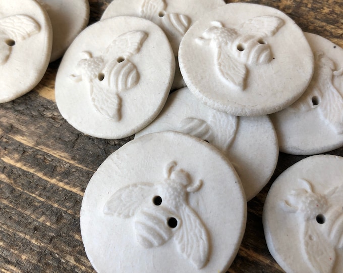 Ivory Bee Porcelain Artisan Buttons-ceramic buttons-pottery button-bee art-porcelain button-bee notion-statement button-bee art