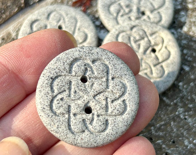 Celtic Knot Buttons-Artisan Handmade Stone Ceramic Buttons Artisan Ceramic Buttons-Pottery Buttons-grey buttons-rustic button
