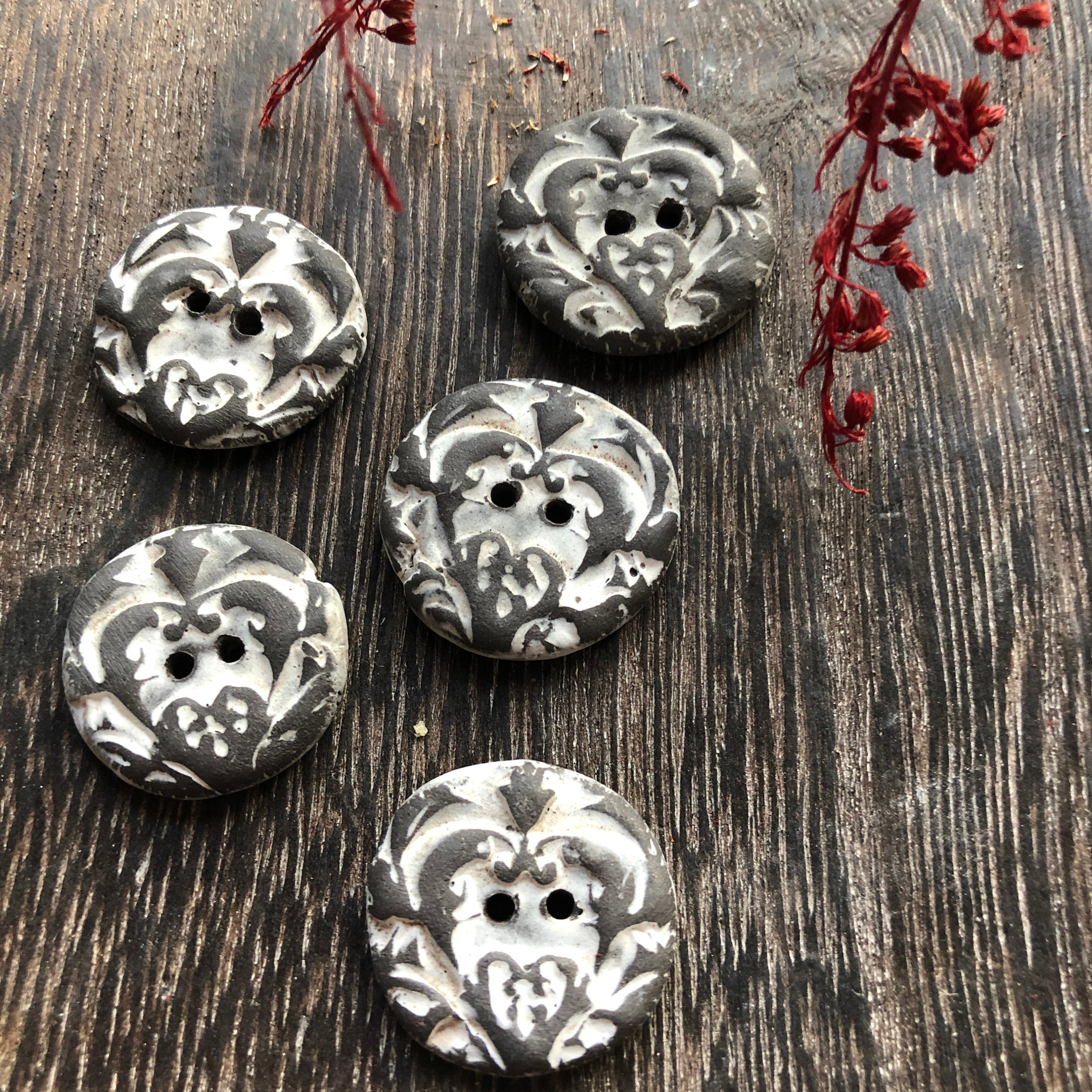 Rustic White Artisan Buttons-set of 5-unique buttons-Handmade button ...