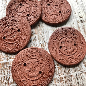 Terracotta Sun & Moon Artisan Button-Red clay button-Pottery Button-terracotta button-red clay-sun button-ceramic button-statement button