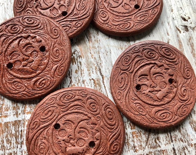 Terracotta Sun & Moon Artisan Button-Red clay button-Pottery Button-terracotta button-red clay-sun button-ceramic button-statement button