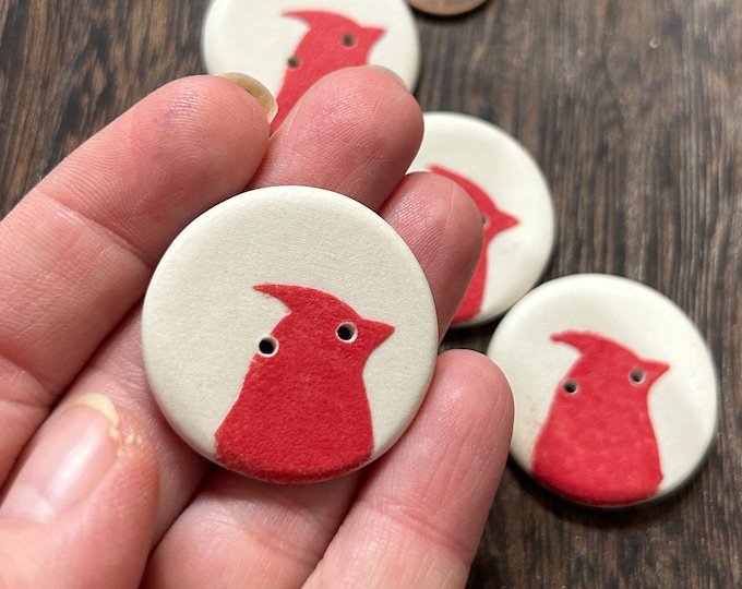 Porcelain Cardinal Bird Button Handmade Button Artisan button-cardinal button-redbird button-statement button-unique button porcelain button